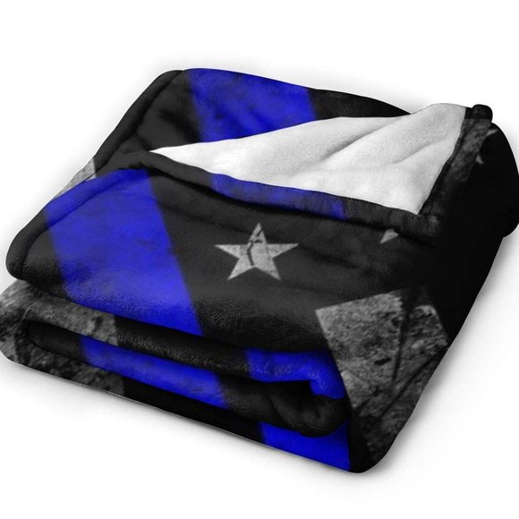 Blue Line American Flag Sherpa Oversized American Flag Throw Blanket - Picture 3 of 5